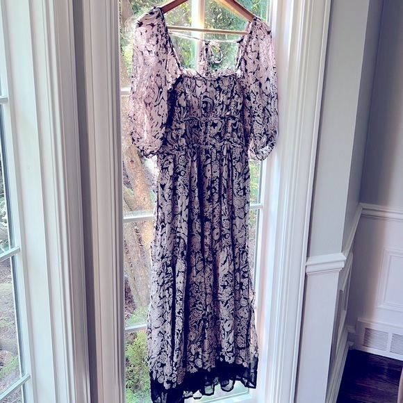 Anthropologie Dresses & Skirts - Anthropologie Long floral Dress puff sleeve tie back XS